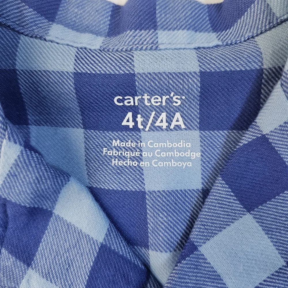 Carter's Blue Plaid Kids Pajama Set- 4T